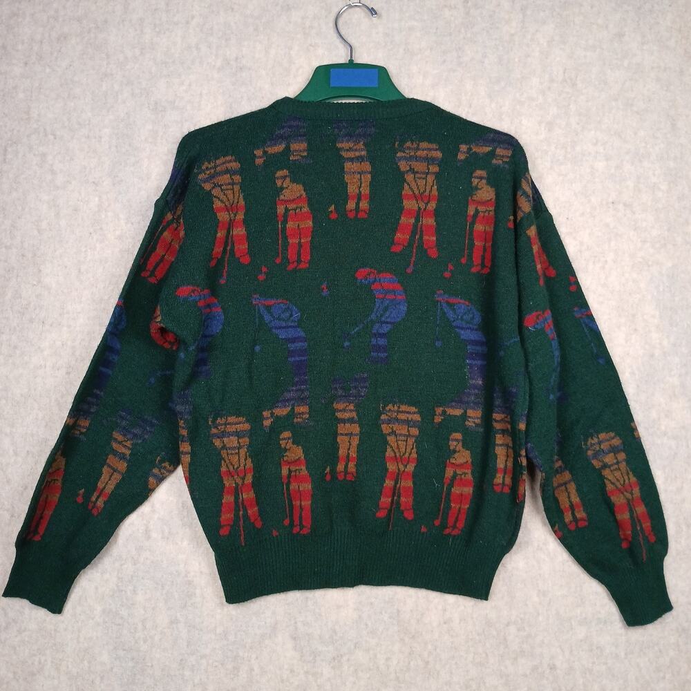 Vintage Collectif Italian Golf Wool Blend Sweater Green Medium Grandpacore Retro - Picture 7 of 10